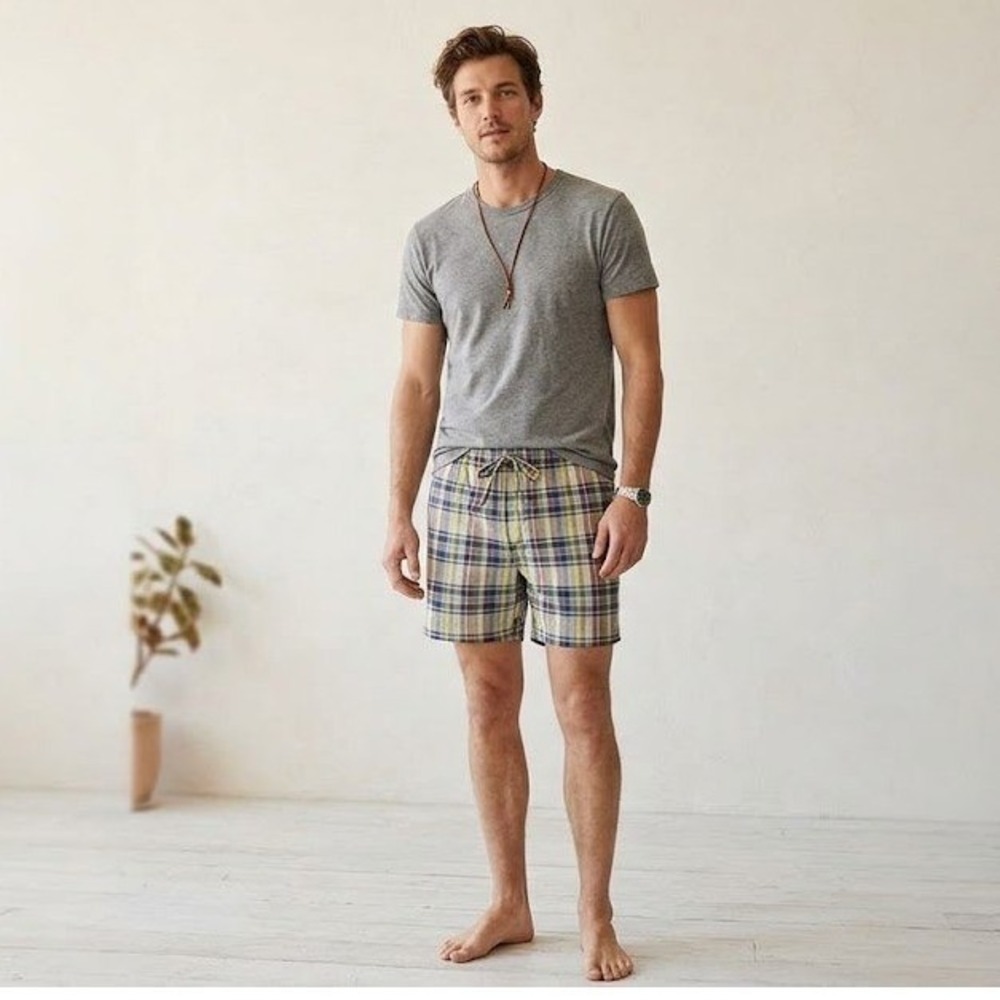 J.Crew Mens Dock Shorts Medium Multi Plaid Cotton Elastic Waist Drawstring NWT